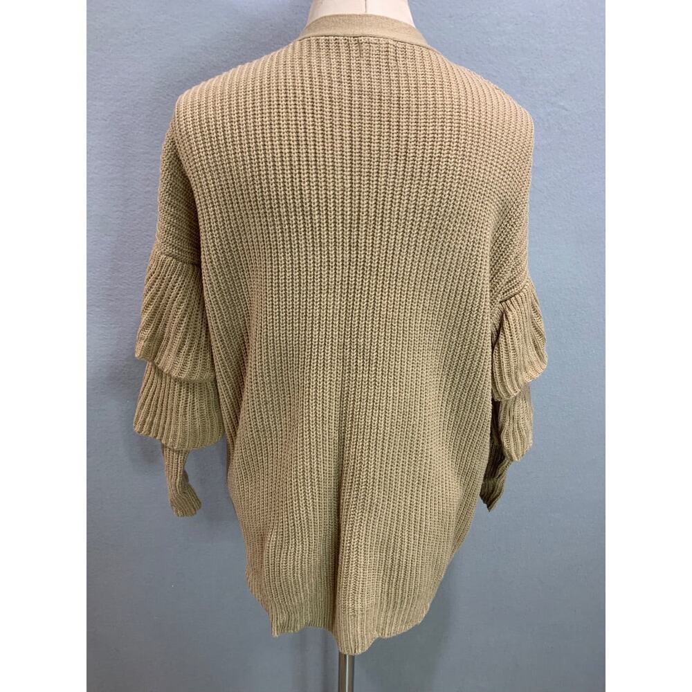 Medium O&O Womens Open Cardigan Brown Ruffle Sleeve Sweater Knit - Picture 5 of 6